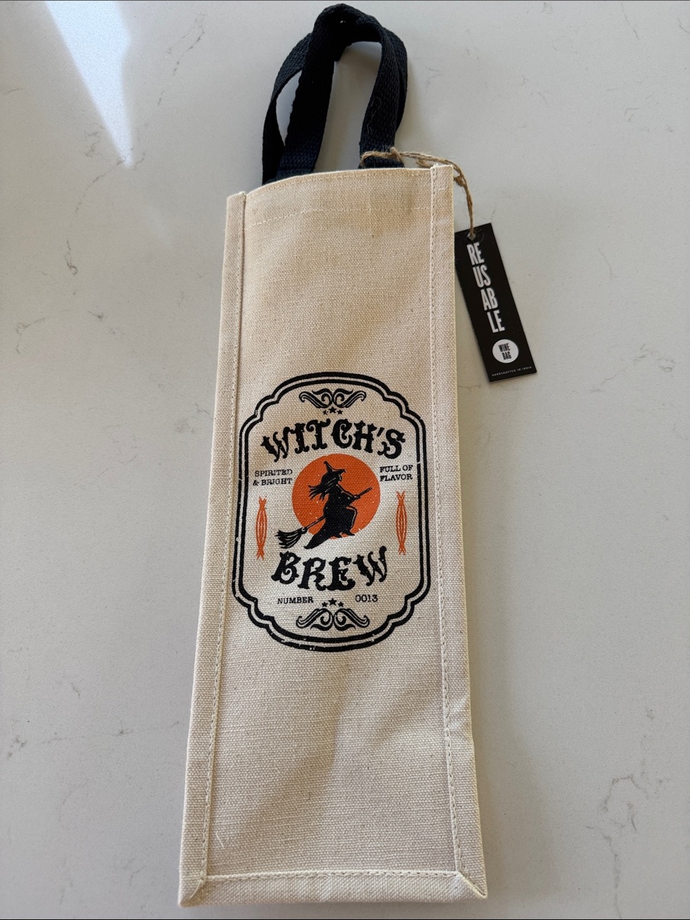 Witch's Brew Canvas Wine Tote - Black & Orange NWT